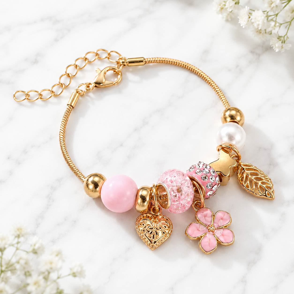 Blush Bloom Charm Bracelet