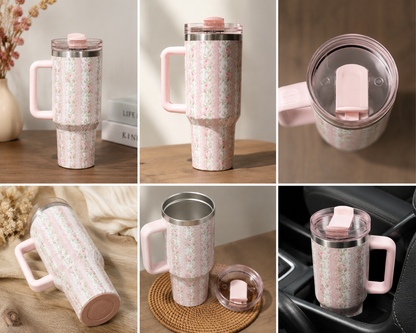 Stainless Steel Floral Insulated Tumbler with Handle