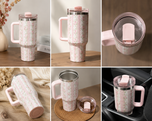 Stainless Steel Floral Insulated Tumbler with Handle