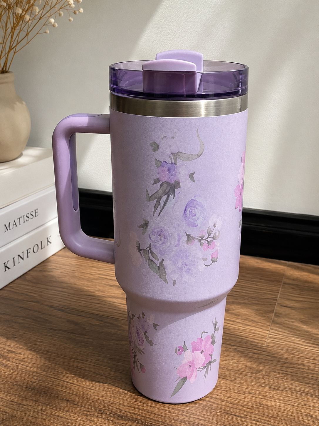Stainless Steel Floral Insulated Tumbler with Handle