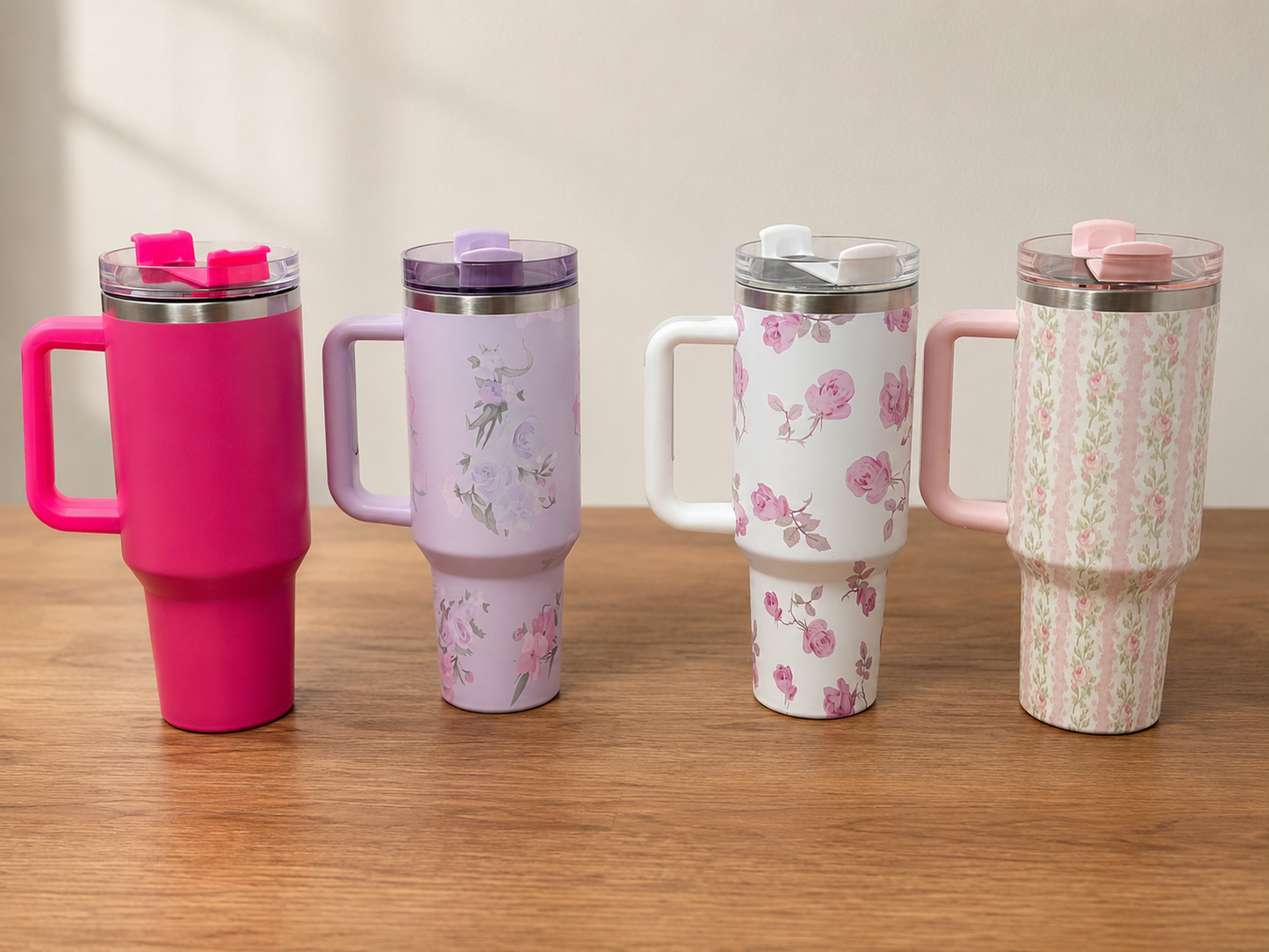Stainless Steel Floral Insulated Tumbler with Handle