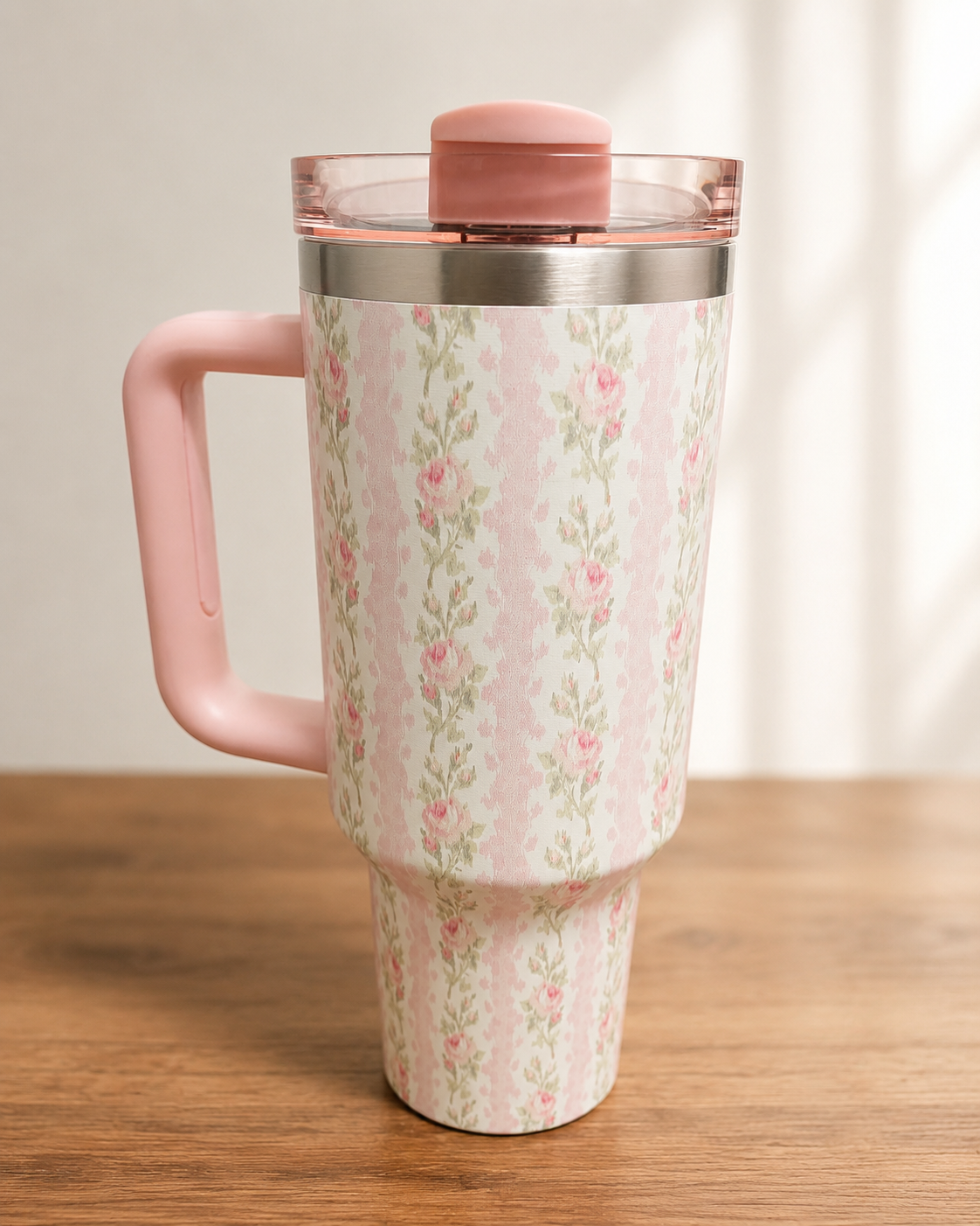 Stainless Steel Floral Insulated Tumbler with Handle
