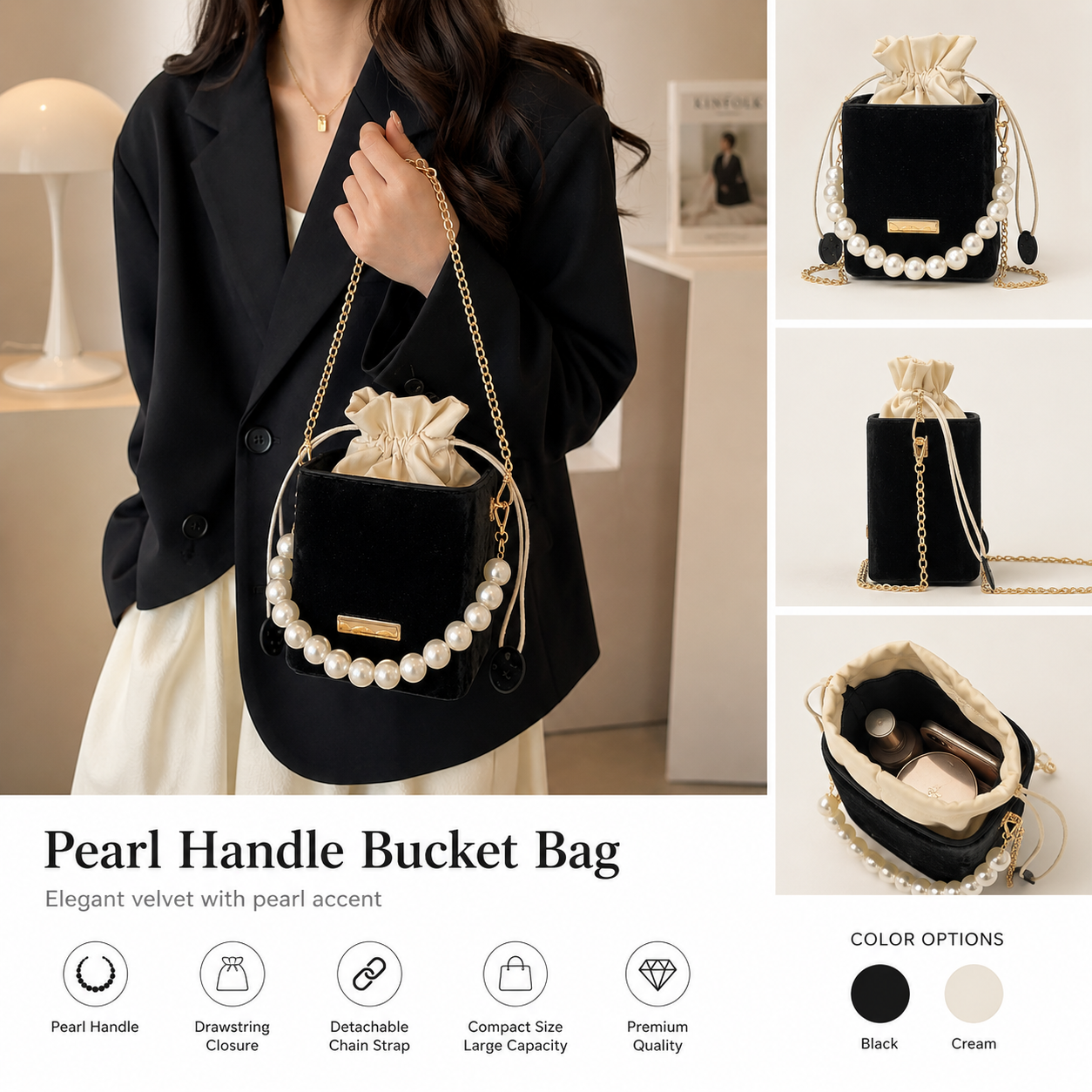 Pearl Handle Bucket Bag